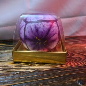 Vintage 3.5 Inch Purple Floral Boho Round Sphere Magic Glow Wax Candle
